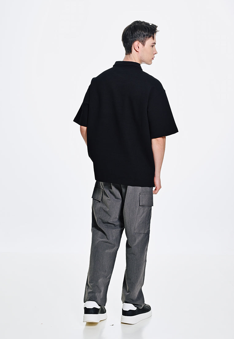 Men Short-Sleeve Oversized Polo Tee - Black - 310115