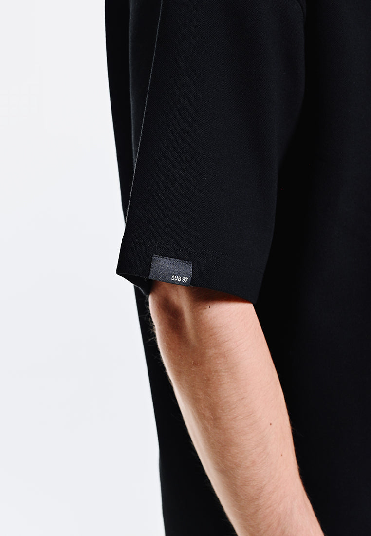 Men Short-Sleeve Oversized Polo Tee - Black - 310115