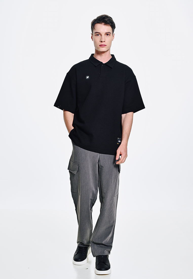 Men Short-Sleeve Oversized Polo Tee - Black - 310115