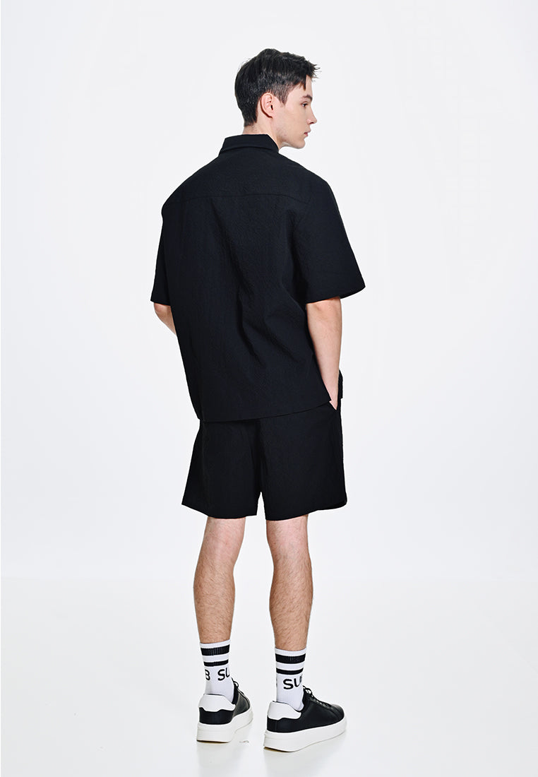 Men Oversized Short-Sleeve Shirt - Black - 310118