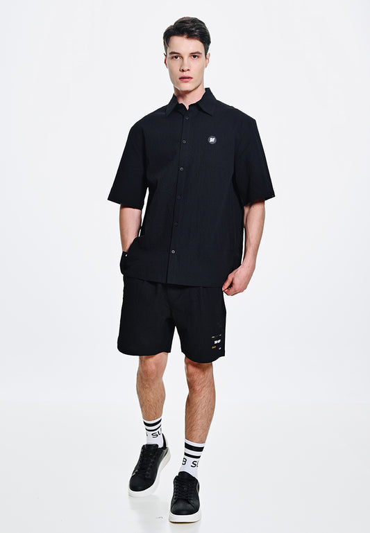 Men Oversized Short-Sleeve Shirt - Black - 310118