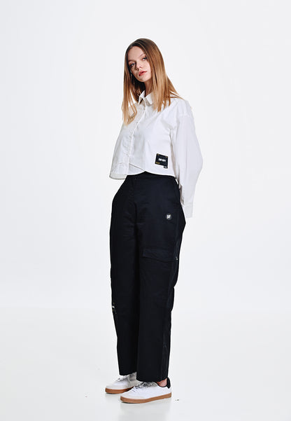 Women Poplin Long-Sleeve Cropped Shirt - White - 310124