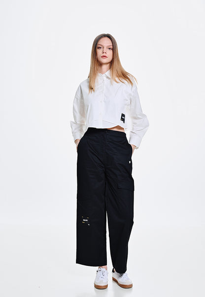 Women Poplin Long-Sleeve Cropped Shirt - White - 310124