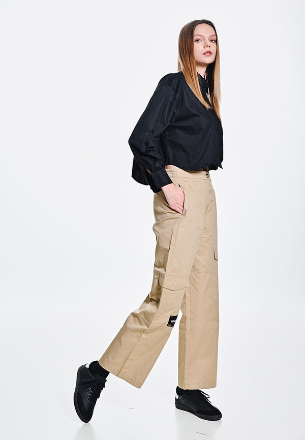 Women Straight Cut Long Pants - Khaki - 310132