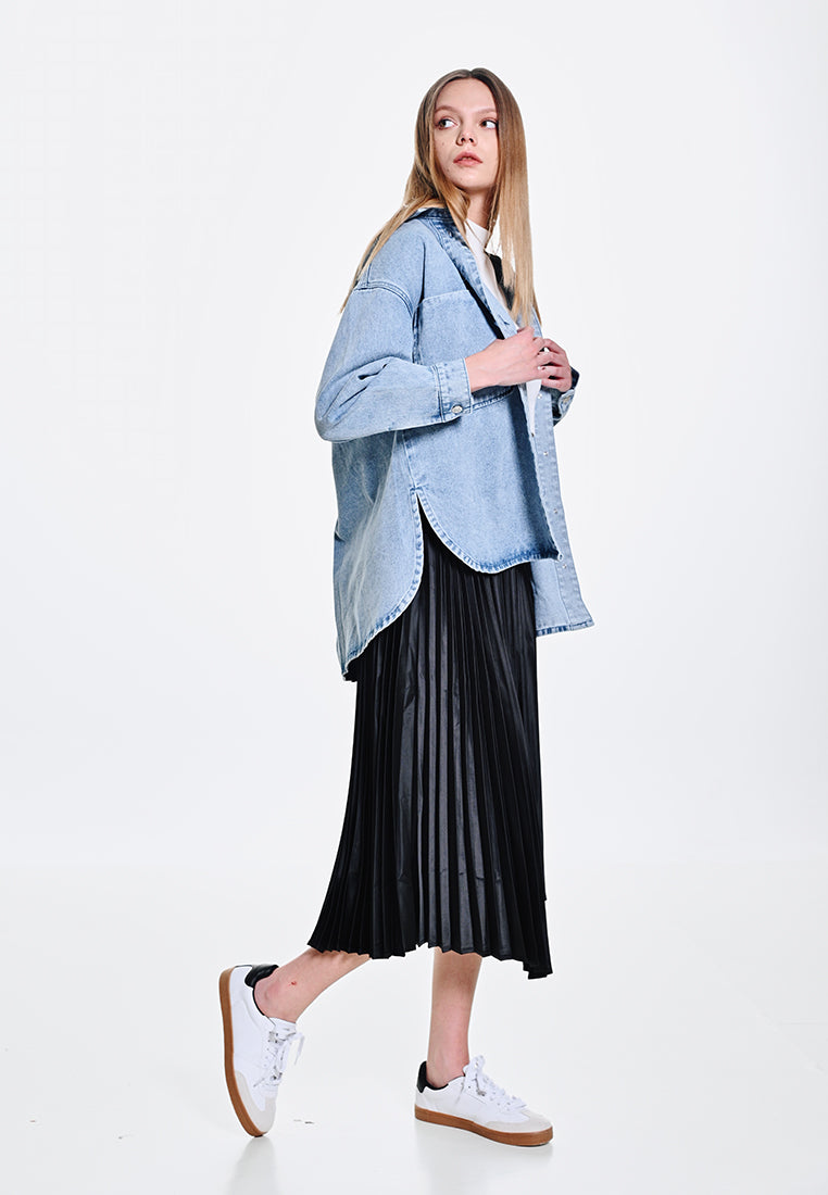 Women Oversized Denim Shirt - Blue - 310133