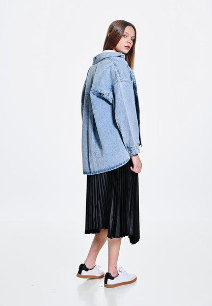 Women Oversized Denim Shirt - Blue - 310133