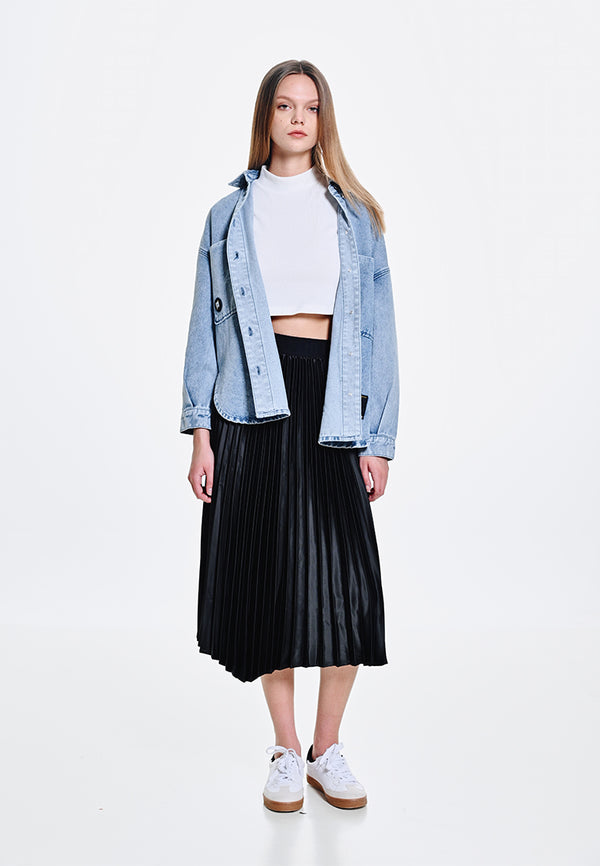 Women Oversized Denim Shirt - Blue - 310133