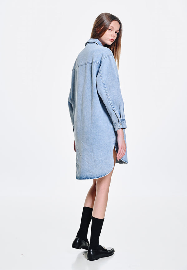 Women Oversized Denim Dress - Blue - 310135