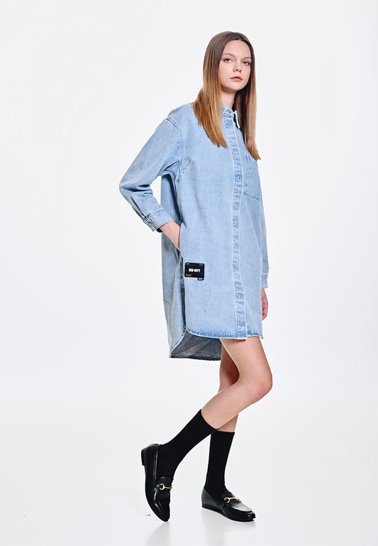 Women Oversized Denim Dress - Blue - 310135