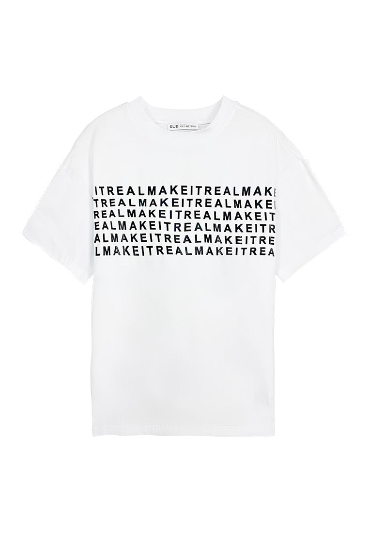 Men Oversized T-Shirt Short Sleeve - White - 310096