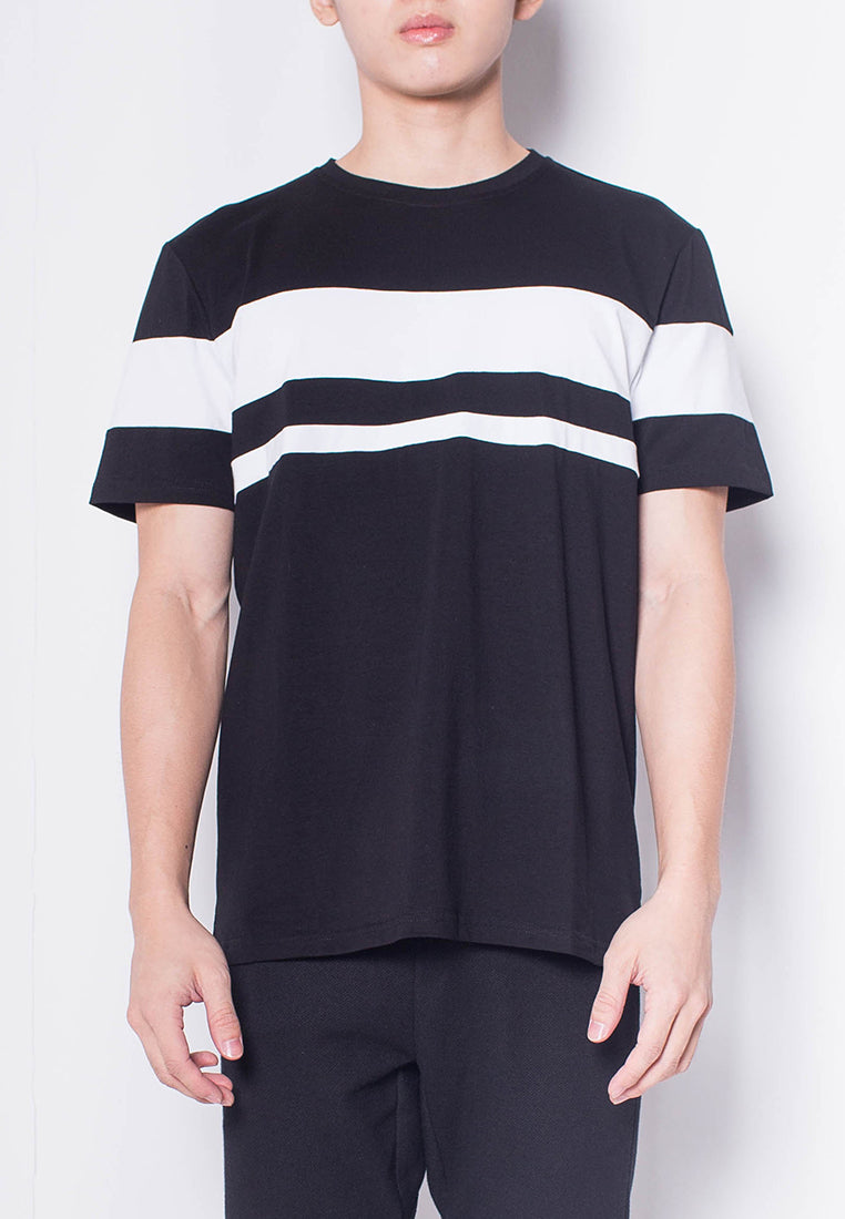 Men Short-Sleeve Striped Panel Tee - Black - H0M930