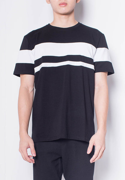 Men Short-Sleeve Striped Panel Tee - Black - H0M930