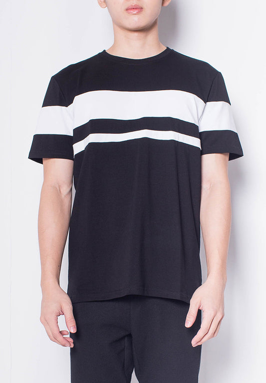 Men Short-Sleeve Striped Panel Tee - Black - H0M930