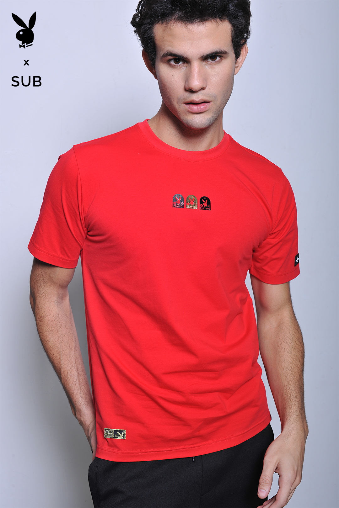 Playboy x SUB Men Short Sleeve Graphic Tee - Red - H2M769