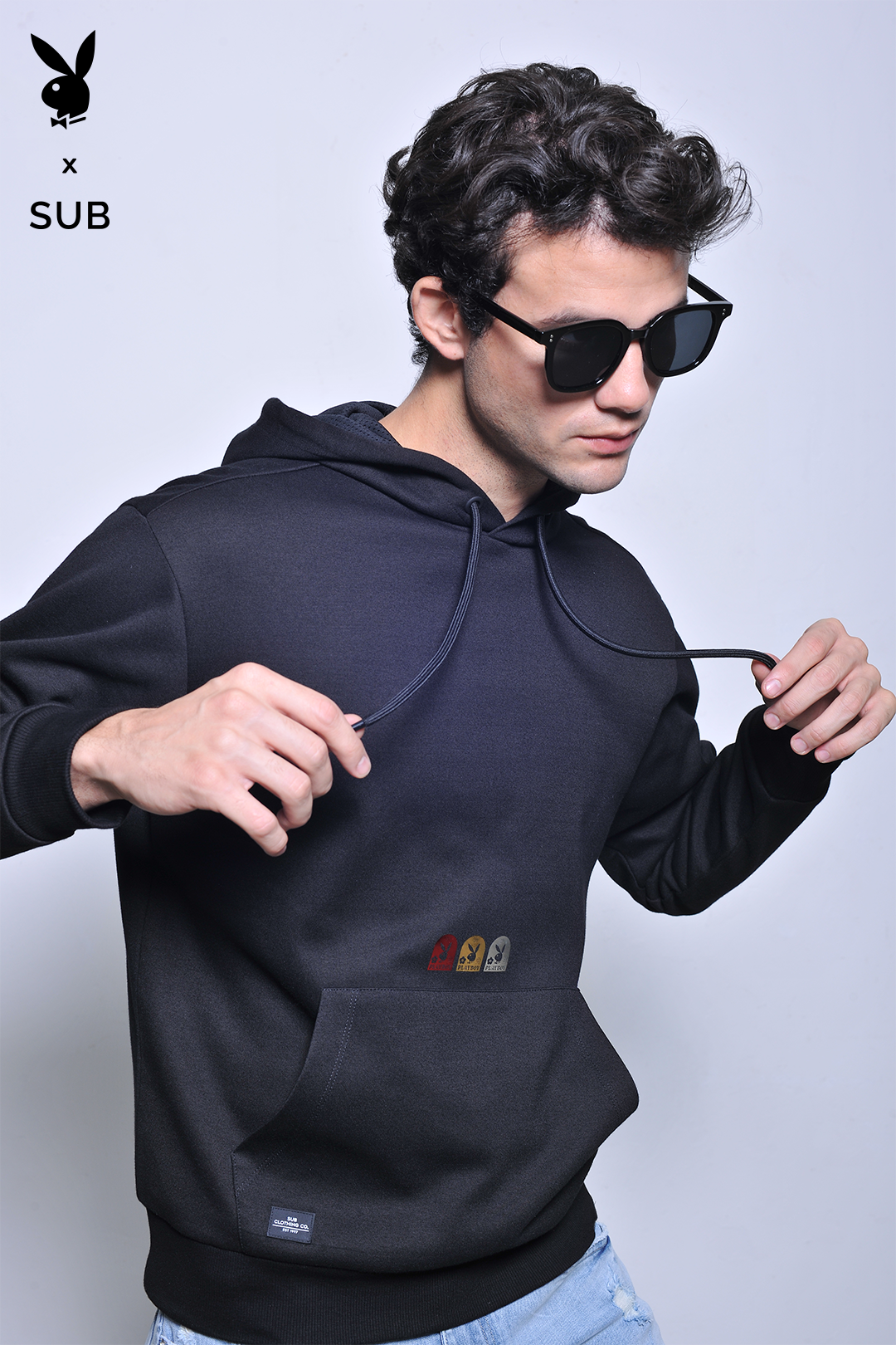 Playboy x SUB Men Long Sleeve Oversized Sweatshirt Hoodies - Black - H2M777