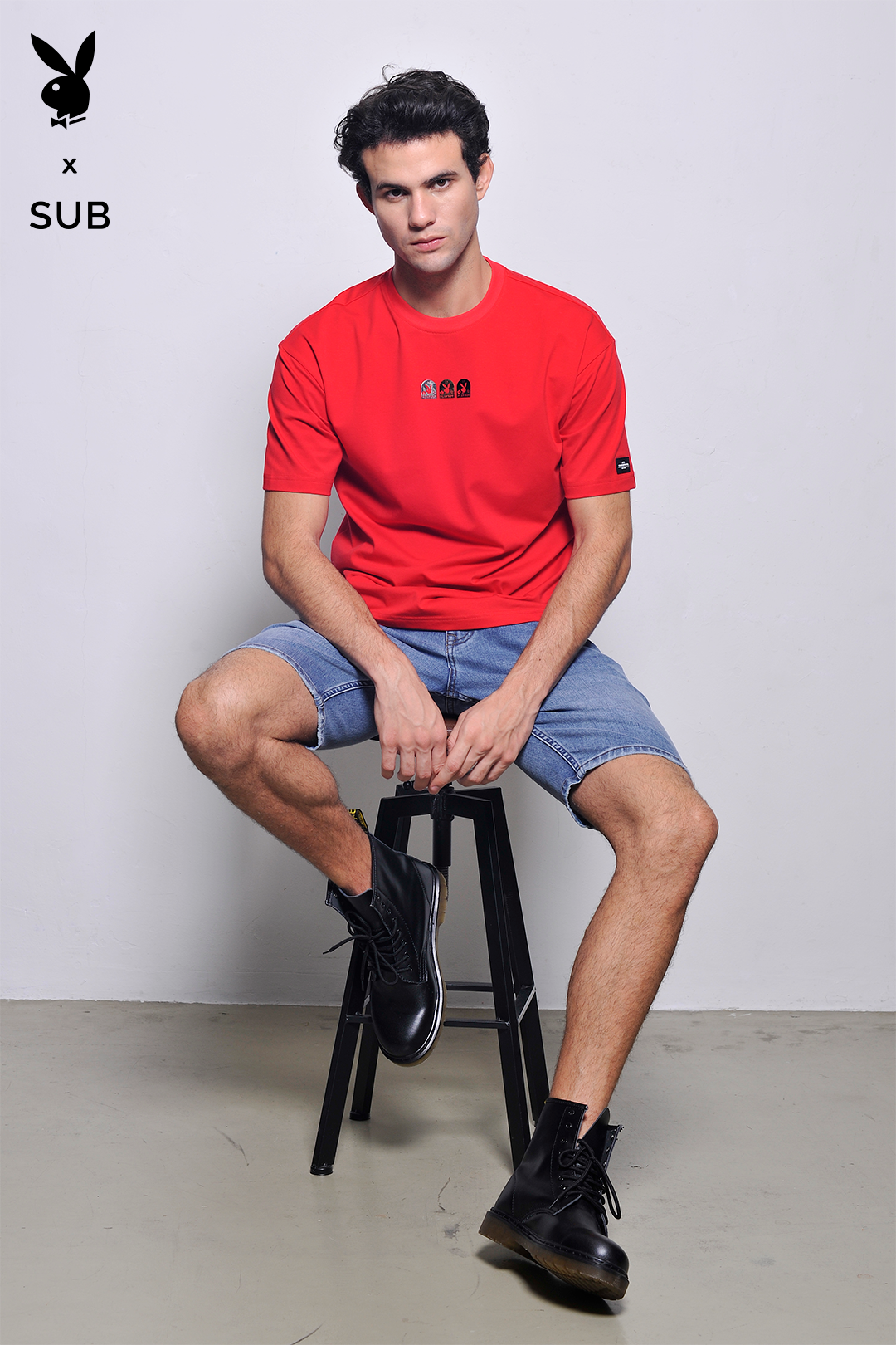 Playboy x SUB Men Short Sleeve Fashion Tee - Red - H2M771