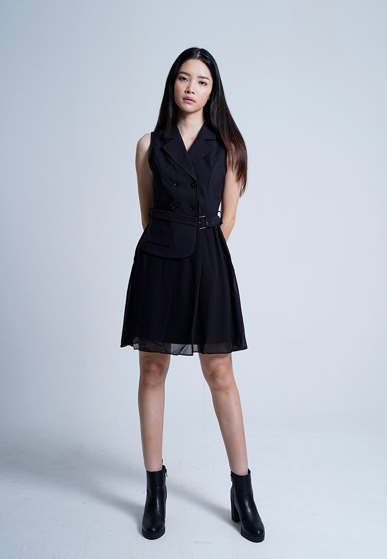 Women Shirt Dress - Black - F9W125