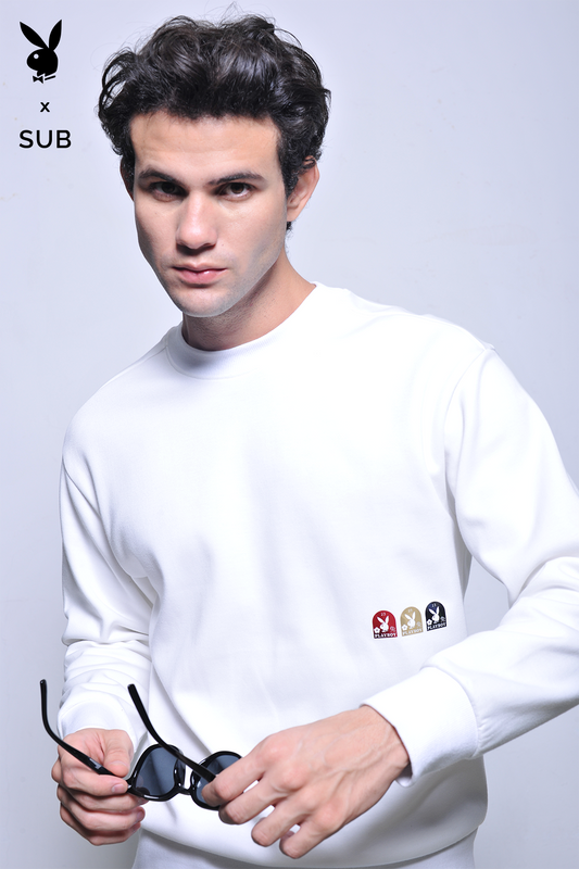 Playboy x SUB Men Long Sleeve Sweatshirt - White - H2M776