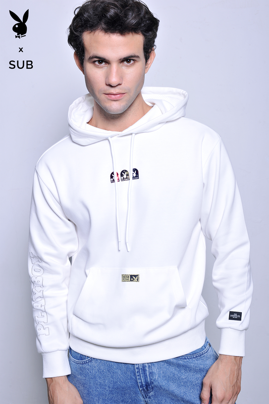 Playboy x SUB Men Long Sleeve Oversized Sweatshirt Hoodies - White - H2M778