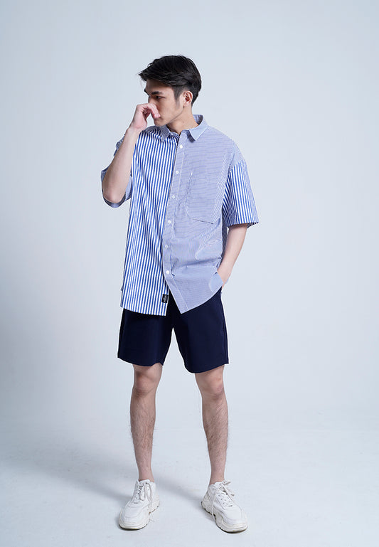 Men Oversized Short-Sleeve Shirt - Blue - H0M681