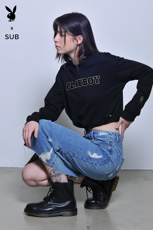 Playboy x SUB Women Long Sleeve Sweatshirt - Black - H2W734