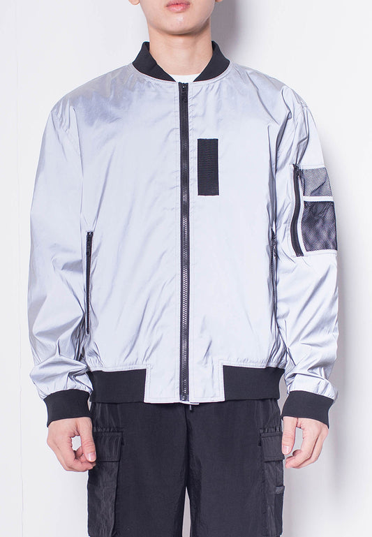 Men Reflective Bomber Jacket - Grey - H0M698