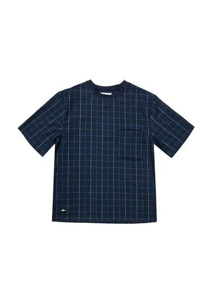 Men Short-Sleeve Woven Checked Fashion Tee - Navy - H0M743