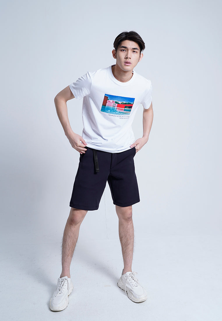 Men Belted Short Pants - Navy - H0M641