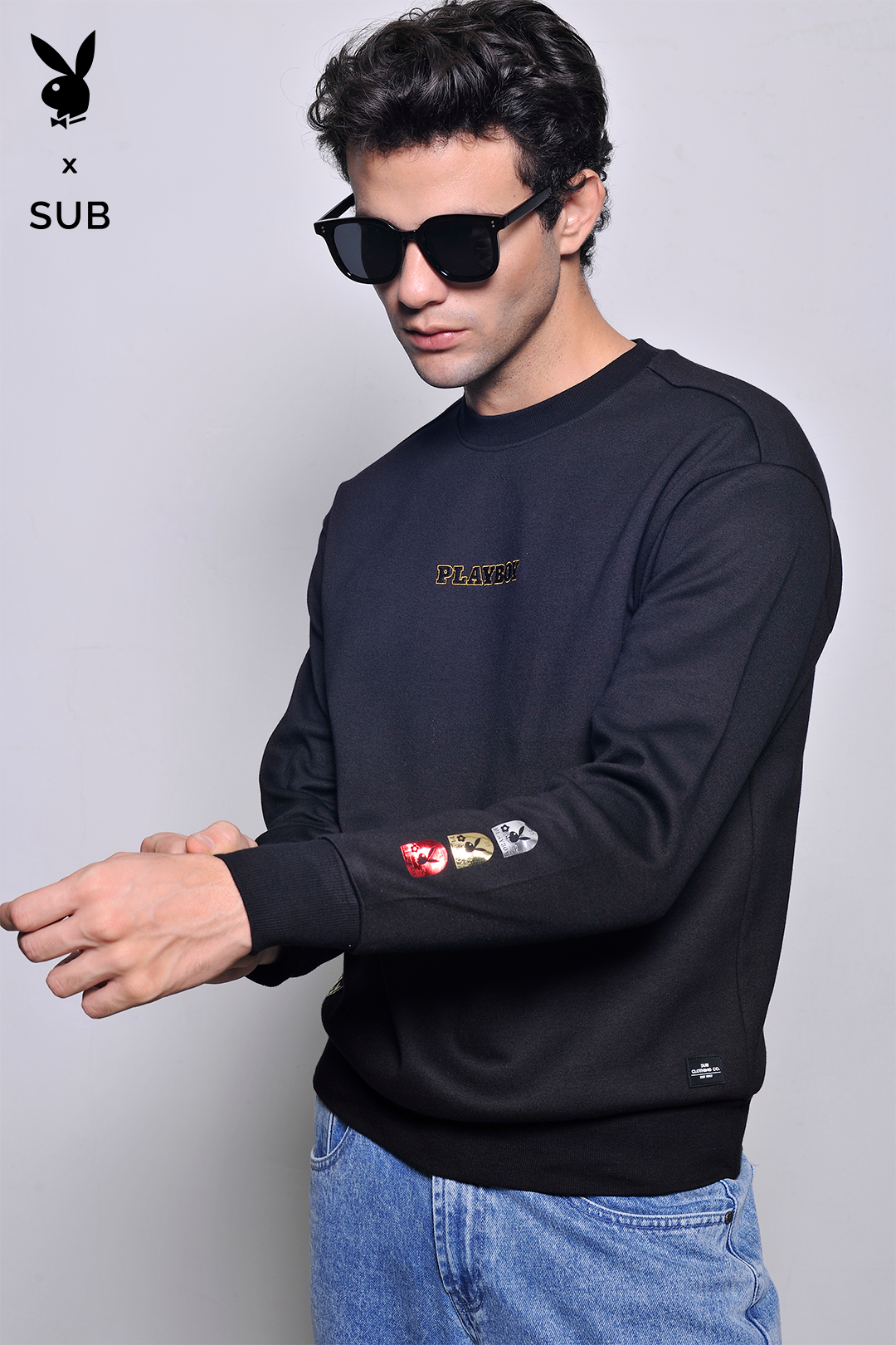 Playboy x SUB Men Long Sleeve Sweatshirt - Black - H2M775