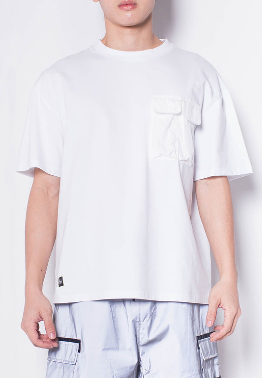 Men Short-Sleeve Woven Flap Pocket Fashion Tee - WHITE - H0M693