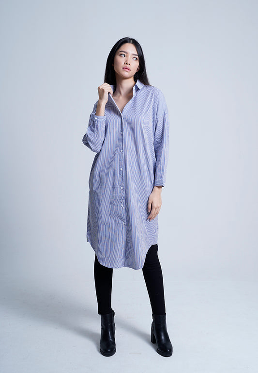 Women Long Sleeve Dress - Blue - H9W222