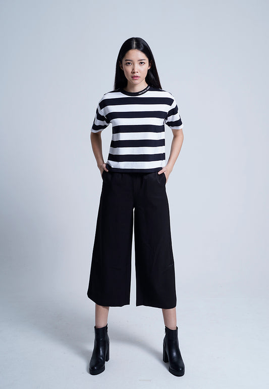 Women Wide Leg Long Pants  - Black - F9W126