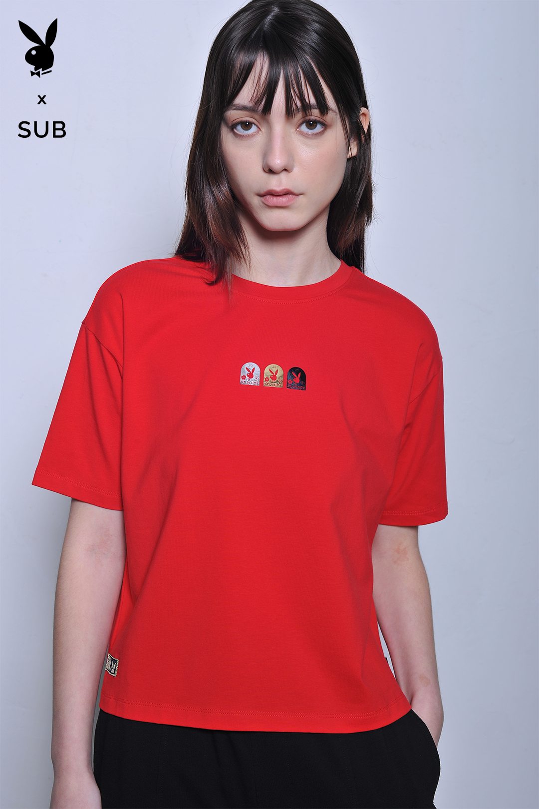 Playboy x SUB Women Short Sleeve Fashion Tee - Red - H2W733