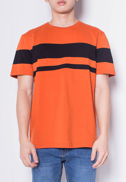 Men Short-Sleeve Striped Panel Tee - Orange - H0M929