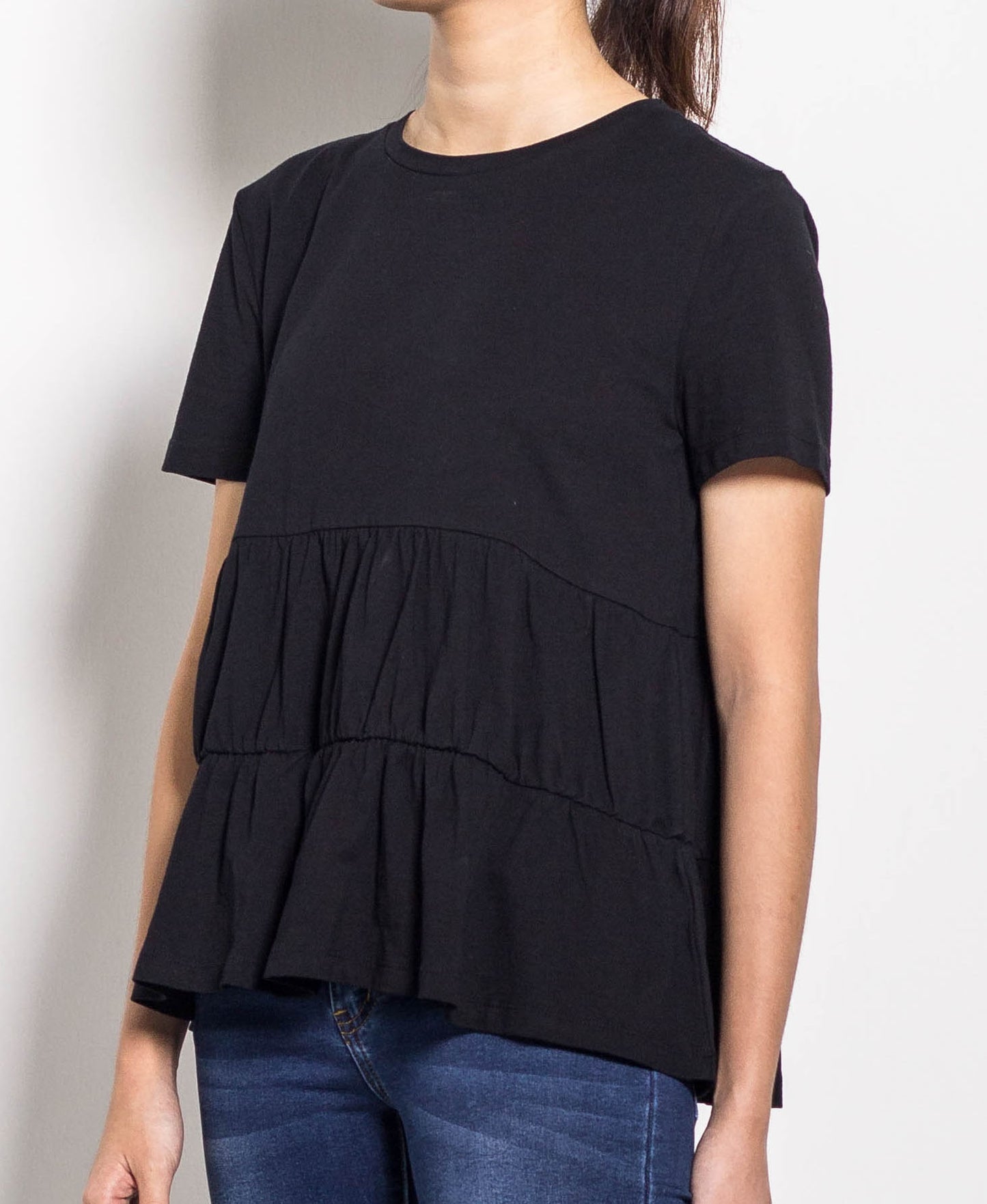 Women Short Sleeve Basic Tee - Black - F0W817