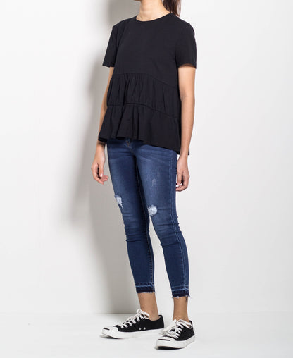 Women Short Sleeve Basic Tee - Black - F0W817