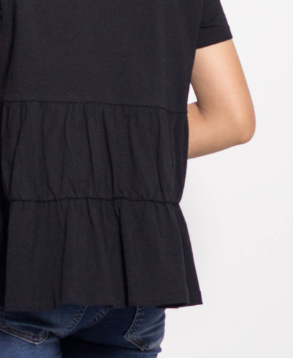 Women Short Sleeve Basic Tee - Black - F0W817