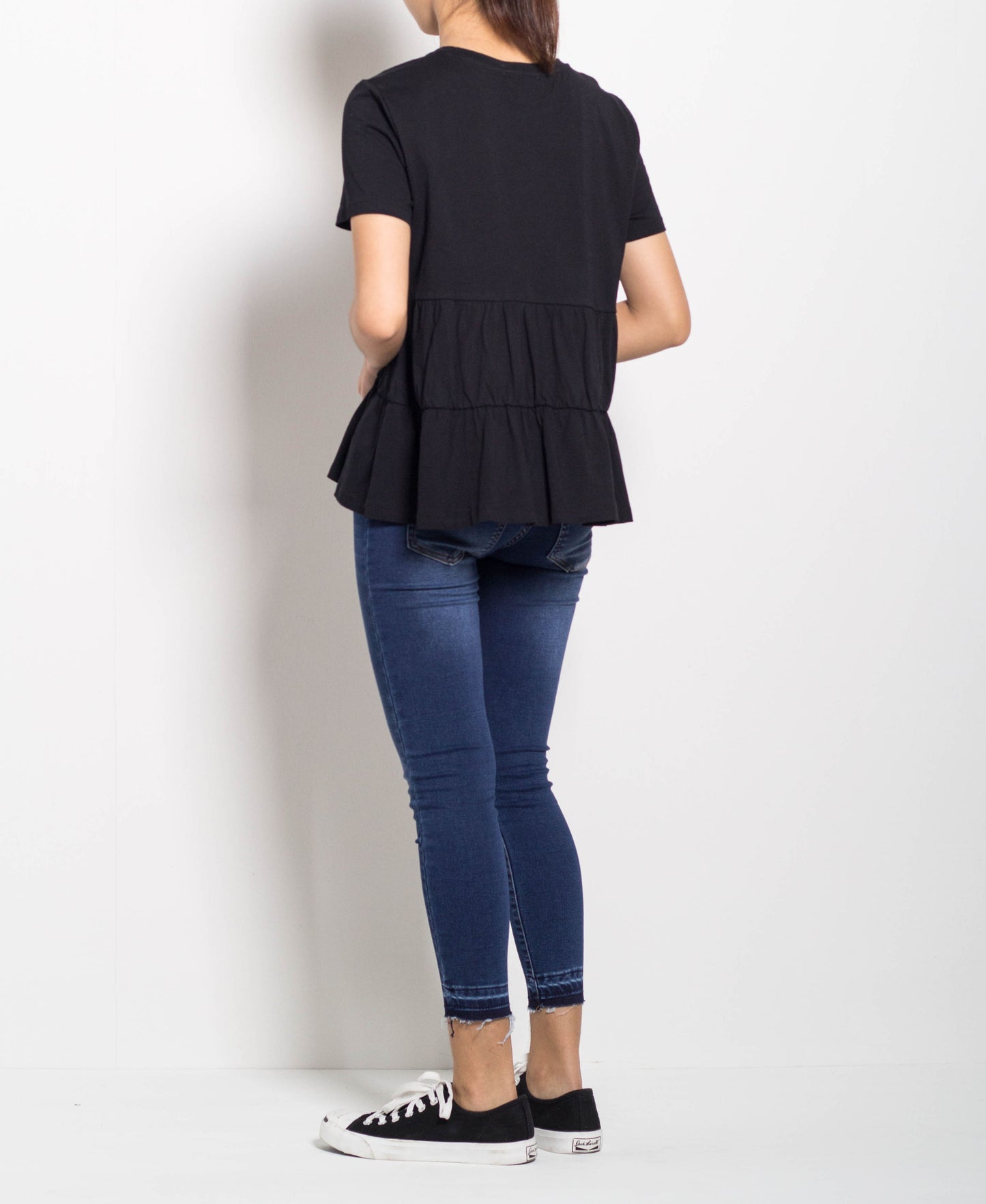 Women Short Sleeve Basic Tee - Black - F0W817