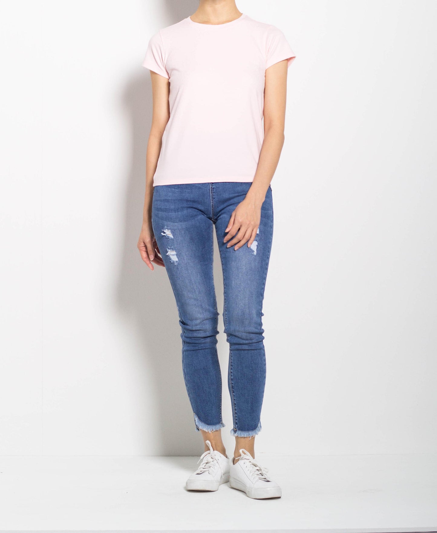 Women Short Sleeve Basic Tee - Light Pink - F0W711