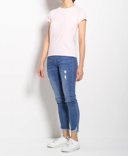 Women Short Sleeve Basic Tee - Light Pink - F0W711