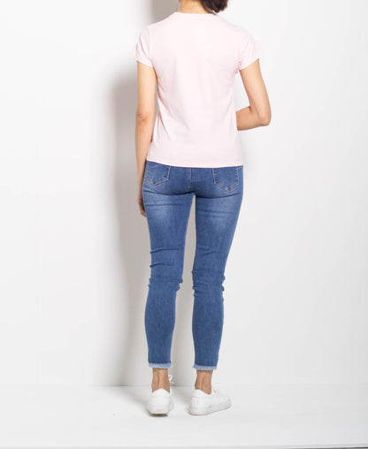 Women Short Sleeve Basic Tee - Light Pink - F0W711