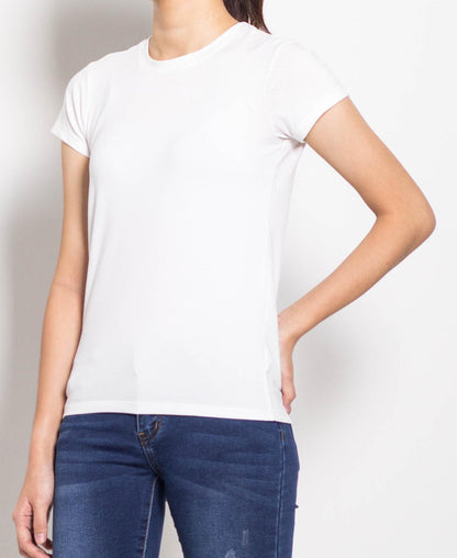 Women Short Sleeve Basic Tee - White - FOW706