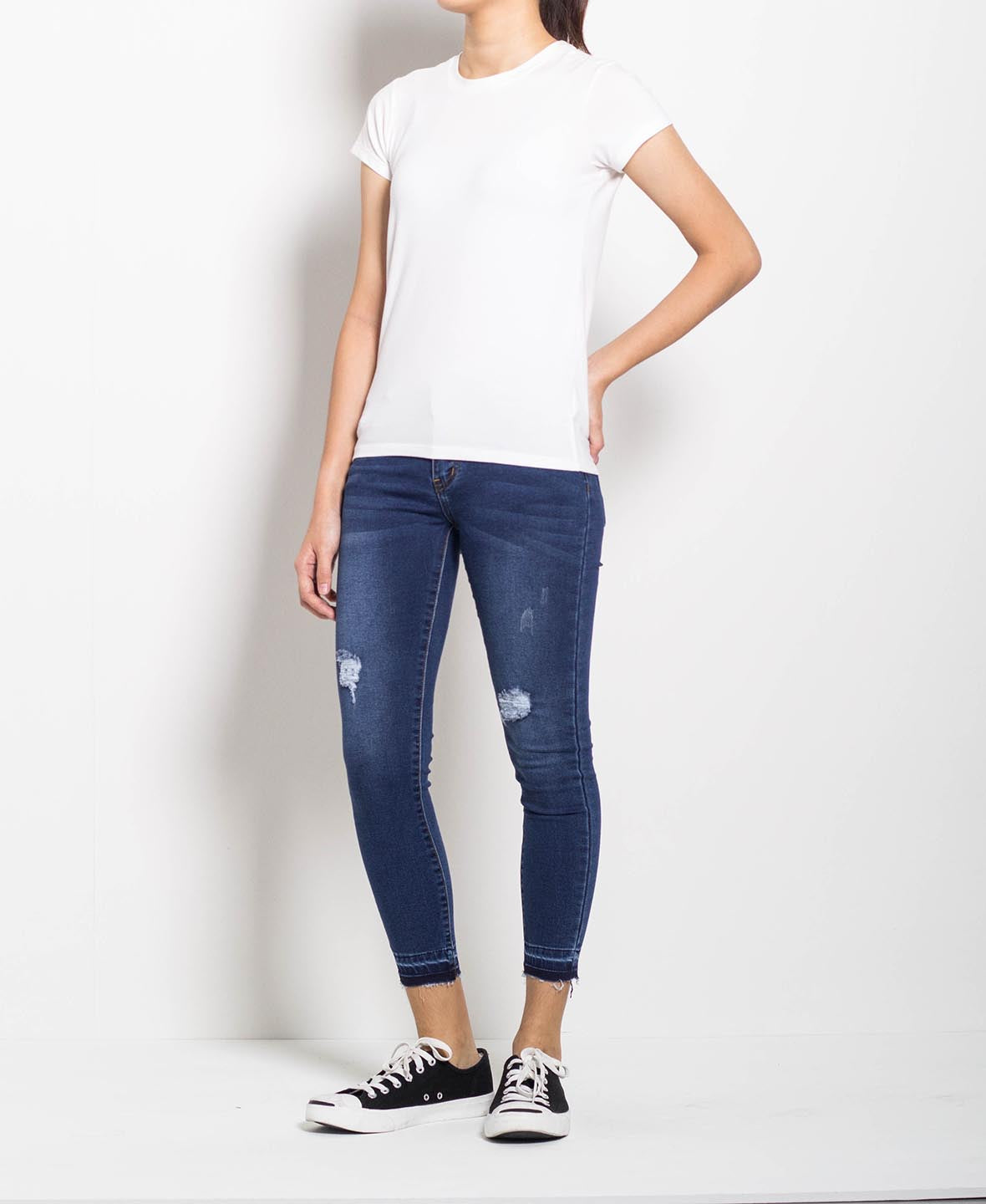 Women Short Sleeve Basic Tee - White - FOW706