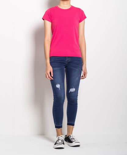 Women Short-Sleeve Basic Tee - Pink - F0W707