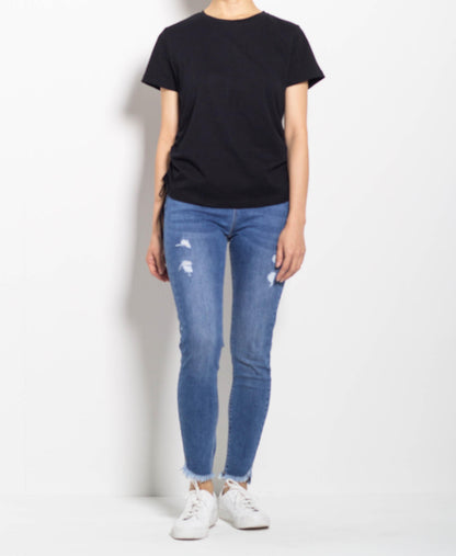 Women Short Sleeve Basic Tee - Black - F0W815