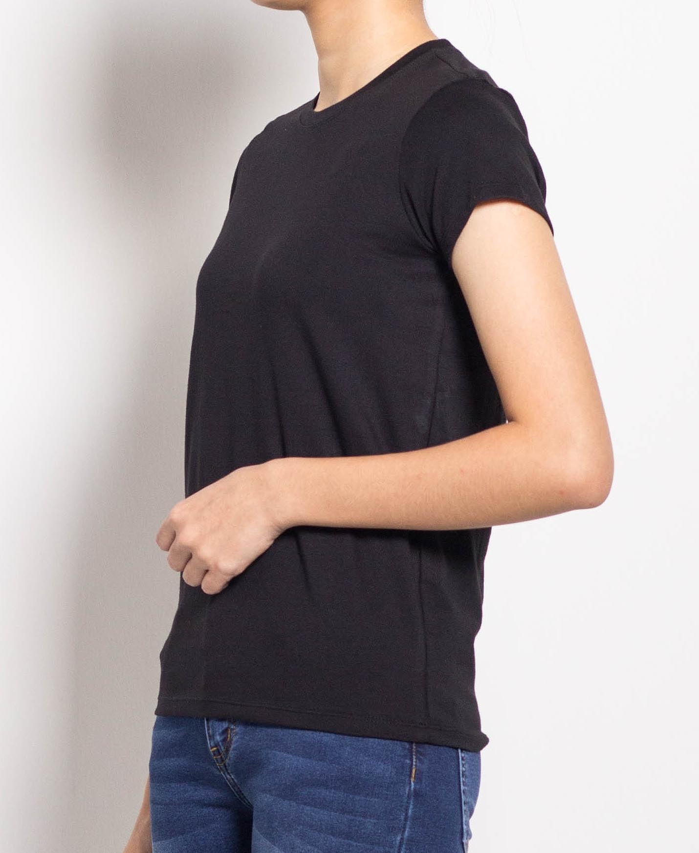 Women Short-Sleeve Basic Tee - Black - F0W708