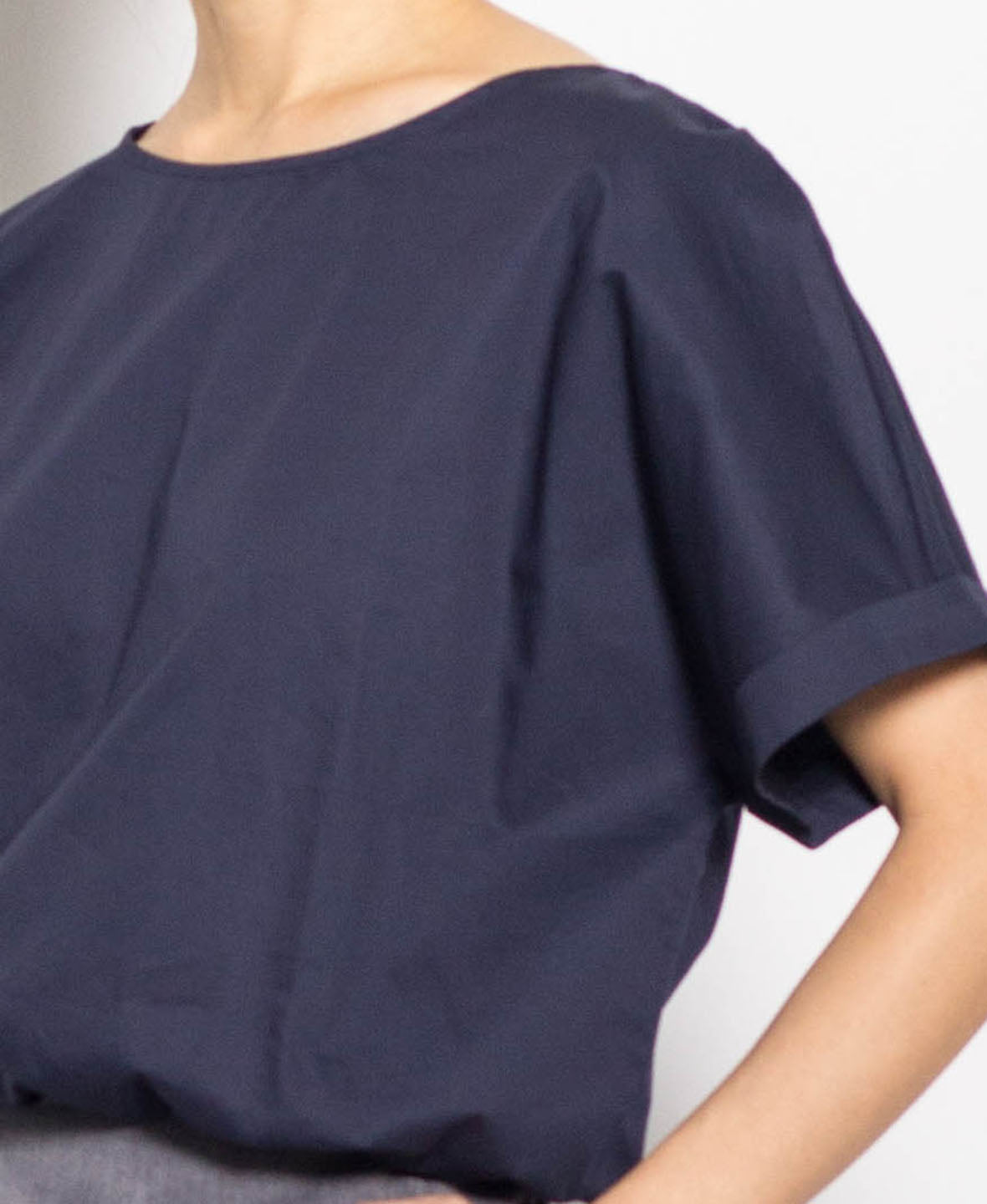 Women Short Sleeve Blouse - Navy - F0W507