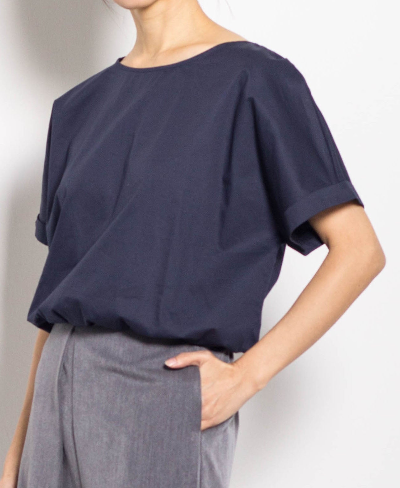 Women Short Sleeve Blouse - Navy - F0W507