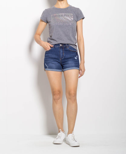 Women Short Sleeve Graphic Tee - Grey - F0W694