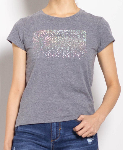 Women Short Sleeve Graphic Tee - Grey - F0W694